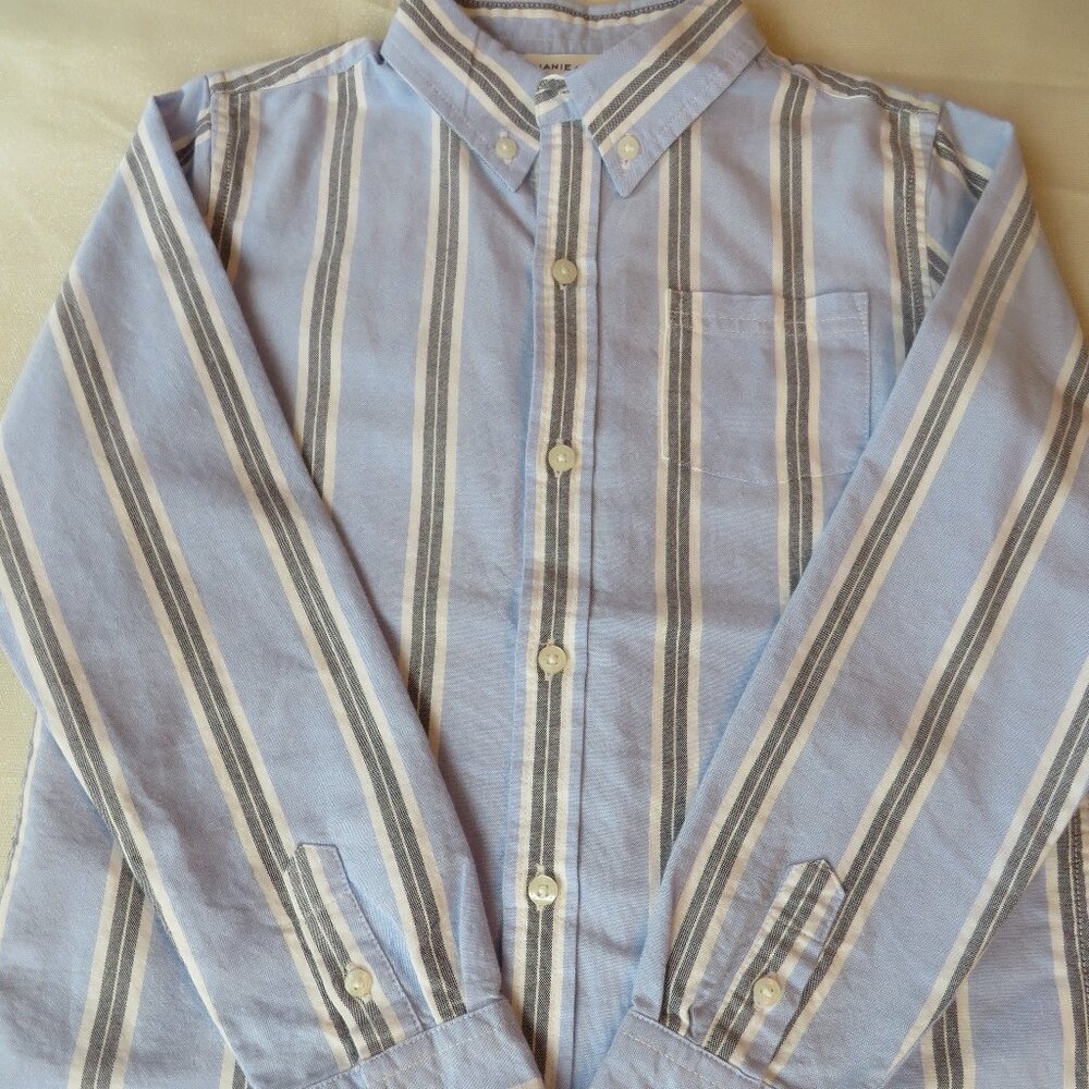 Janie and Jack Boys Button Down | Pinstripe |  Light Blue/Grey | Size 7